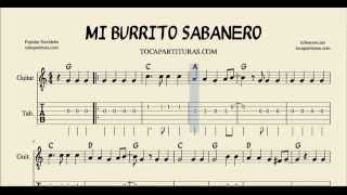 Mi Burrito Sabanero Tablatura y Partitura del Punteo de Guitarra con Acordes [upl. by Piefer]