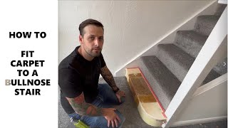 How To Fit Carpet To A Bullnose Stair In One Piece carpet stairs homeimprovements diy bullnose [upl. by Esinrahs]