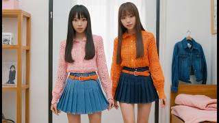 models is in a room trying on a mini denim skirt miniskirts fashion crochet denim [upl. by Neille]