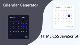 Calendar UI Design with Dark Mode and Animation Using HTML CSS JavaScript [upl. by Picardi]