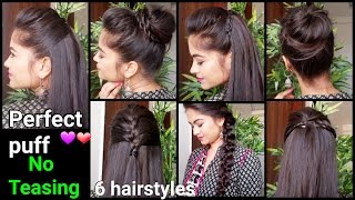 1 Min Perfect Puff amp 6 QUICK EASY Hairstyles for medium to long hair for DiwaliIndian hairstyles [upl. by Nomsed902]