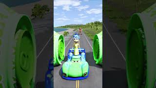 Strange Cars Minecraft Steve Pokemon amp Joy VS Crazy Frog Bollards in BeamNGdrive [upl. by Eciuqram310]