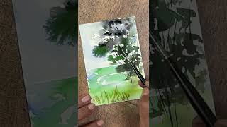 Watercolour painting short landscapewatercolor drawing painting art ytshort [upl. by Lleryd]