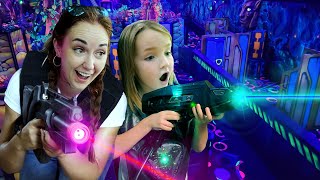 MOM and NiKO crazy ARCADE DATE Laser Tag Riding a Race Kart giggle icecream new family cartoon [upl. by Kcirdahc466]