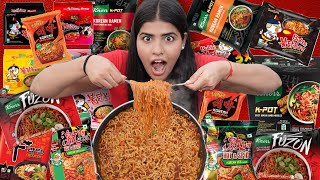 I Tried Worlds Most Spiciest 🔥🥵Noodles  Can I Survive🤯  Mixing All Korean Noodles [upl. by Hillegass]