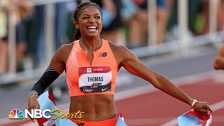 Gabby Thomas speeds past ShaCarri Richardson in worldleading 200m win at Nationals  NBC Sports [upl. by Solrac]