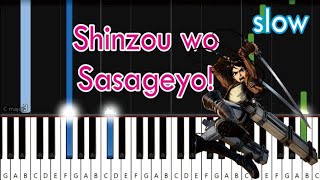 Shinzou wo Sasageyo  Shingeki no Kyojin S2 OP  SLOW EASY Piano Tutorial [upl. by Everrs]