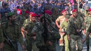 Military parade in Gaza one year after war with Israel [upl. by Finnie407]