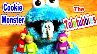 Cookie Monster Count and Crunch Eats The Teletubbies Noo Noo and Tubby Custard and Cookies [upl. by Ofloda]