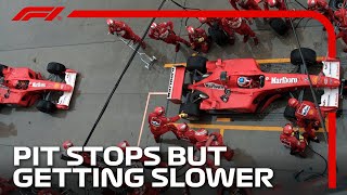 F1 Pit Stops But They Keep Getting SLOWER [upl. by Yecaw]