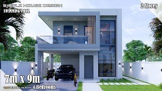 House Design  Simple House  7m x 9m 2 Storey  4 Bedrooms [upl. by Scandura]