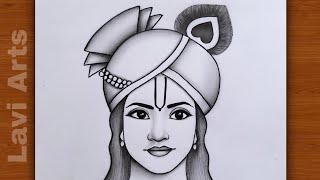 How to draw Shree Krishna Face Easy Pencil Sketch  Krishna Drawing Easy Art Video  Sketch 2024 [upl. by Rozella]