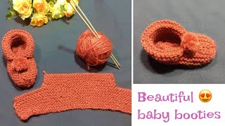 Very Easy Knitting Baby Booties  Super Easy knit baby booties or baby shoes  how to knit [upl. by Niccolo]