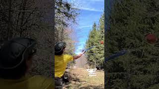 First time hand throwing doubles clays Using a Birchwood Casey Wingone Ultimate Charles Daly OU [upl. by Ahsenra]