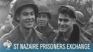 American amp German Prisoners Exchange At St Nazaire 1944  British Pathé [upl. by Elinad586]