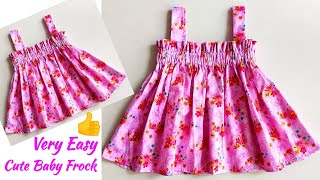 Very Easy Baby Frock Cutting and stitching with Elastic Yoke  Baby Frock [upl. by Frame50]