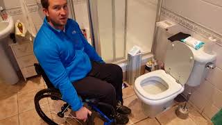 Paraplegic wheelchair transfer to toilet howto [upl. by Soelch]