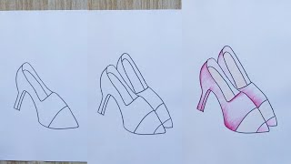 How to draw high heel shoe  Easy drawing [upl. by Annayoj]