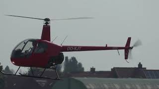 ROBINSON R22 OOJKT LANDING AND DEPARTING FROM KORTRIJK WEVELGEM AIRPORT BELGIUM EBKT 1182023 [upl. by Olympium]