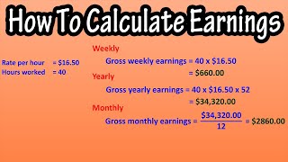 How To Calculate Gross Weekly Yearly And Monthly Salary Earnings Or Pay From Hourly Pay Rate [upl. by Eladal]