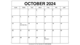 Free Printable October 2024 Calendar Templates With Holidays  Wiki Calendar [upl. by Nosiram]