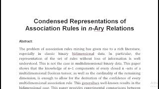 Condensed Representations of Association Rules in n Ary Relations [upl. by Ahsiekar914]