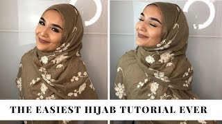 The Easiest Hijab Style Ever Patterned Cotton Hijab [upl. by Wrdna]