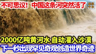 不可思议！中国这条河突然活了，2000亿吨黄河水自动灌入沙漠，下一秒出现罕见奇观创造世界奇迹！沙漠 黄河 沙漠绿化 [upl. by Essa]