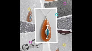 18quot Sterling Silver 925 Genuine Red Aventurine amp Turquoise Center Pendant 27g [upl. by Gerstner]