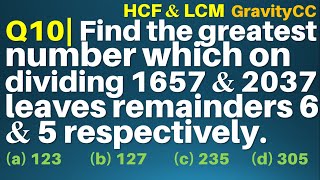 Find the greatest number which on dividing 1657 and 2037 leaves remainders 6 and 5 respectively [upl. by Suicul]