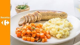 Boudin blanc avec purée de topinambours et potiron grillé [upl. by Ravilob]