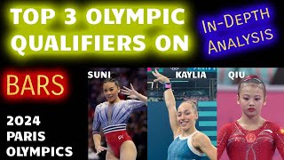 TOP 3 QUALIFIERS on BARS Paris Olympics Kaylia Qiu Suni in depth analysis of all the bar routines [upl. by Noizneb]