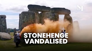 Stonehenge sprayed with paint by environmental protesters [upl. by Allehs]