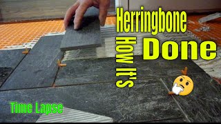 How To Install A Herringbone Tile floor on Schluter Ditra XL Time Lapse [upl. by Gambrell]