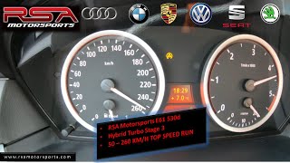 RSA Motorsports E61 530d  Hybrid Turbo Stage 3  50260 kmh Acceleration Test  Top Speed Run [upl. by Accalia]