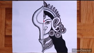 Kali Maa Half Face Drawing Easy for Beginners  Maa Kali Drawing easy  Diwali drawing  Sketch [upl. by Nisay864]