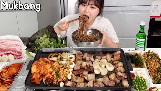 집에서 삼겹살 관자 삼합에 가볍게 꿀주 한잔🍻 볶음밥으로 마무리 먹방  Korean Grilled SAMGYEOPSAL Mukbang [upl. by Ibed168]