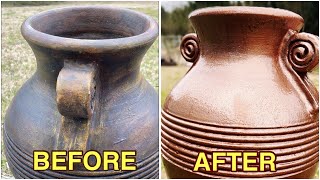 DIY Spray Paint Pot Ideas Tips and Tricks Restore Old Vases with Rustoleum Hammered Copper Painting [upl. by Atreb]