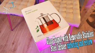 Glass Teapot with Removable Stainless Steel Infuser unboxing and review [upl. by Kcirdneked]