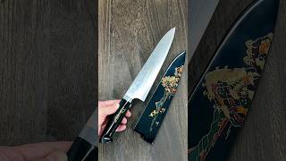 Takeshi Saji MakieArt Aogami Colored Damascus Custom Gyuto with Urushi Lacquered FUJI on LAKE [upl. by Hutchins447]