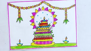 Bathukamma drawingBathukamma festival drawingeasy bathukamma drawingbathukamma poster drawing [upl. by Louis]