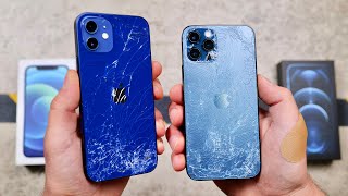 iPhone 12 vs 12 Pro DROP Test 4x Stronger Ceramic Shield [upl. by Gosser]