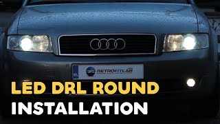 Led DRL round installation video Daytime Running Light Audi A4 B6 [upl. by Hafeetal]