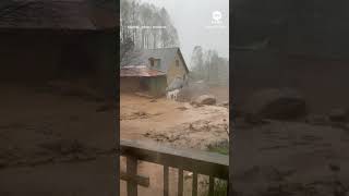 Mudslide triggered by Helene sweeps through North Carolina yard [upl. by Teddie]