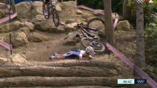 Loana Lecomte Crash Mountain Biking womens Cross Country Olympic games Loana Lecomte DNF [upl. by Llimaj986]