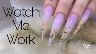 Watch Me Work  Long Stiletto Nails  Ombre and Foil Nail Art [upl. by Assel]