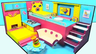 Making Hello Kitty Purple House with Bedroom Kitchen for Cinnamoroll  DIY Miniature House 4 [upl. by Sunday]