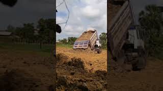 EP02 Operator Bulldozer Push Stone Crosses the Canal Dump Truck Unloading Stone Fill [upl. by Acilgna]