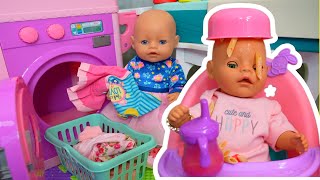 Baby Born doll Lunch time Routine and learning how to wash clothes in the washer [upl. by Wichman973]