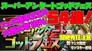 【音量注意】スーパーアンケートゴッドフェス 54連 フェス限出過ぎWWW【パズドラ】 [upl. by Mosnar651]